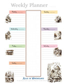 Alice's Adventures in Wonderland 8.5x11 Weekly Planner, Without Fixed Dates, 60 Sheets/120 Pages Desk Planner, Family Calendar, Friends Gift, English French Italian German Spanish Portuguese Quotes