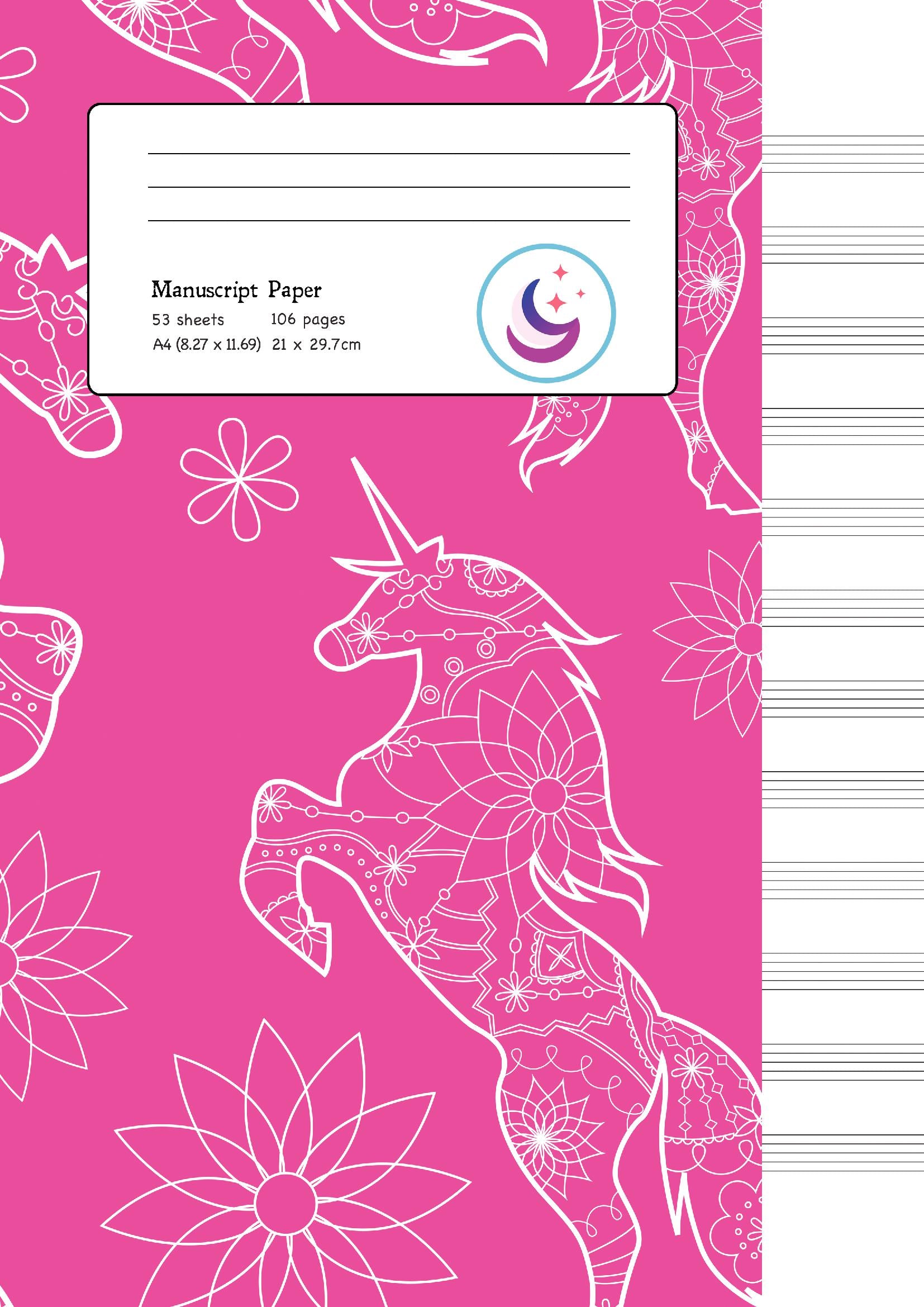 Manuscript Paper: Floral Unicorn | A4 Blank Sheet Music Notebook - Flo