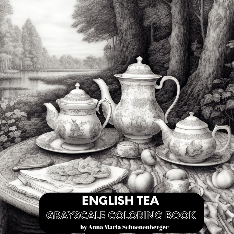 English Tea Grayscale Coloring Book