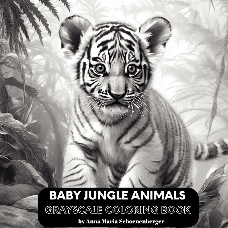 Baby Jungle Animals Grayscale Coloring Book