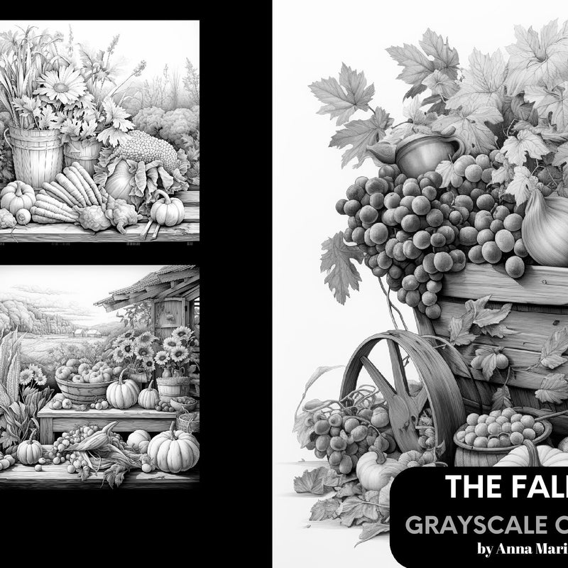 The Fall Harvest Grayscale Coloring Book