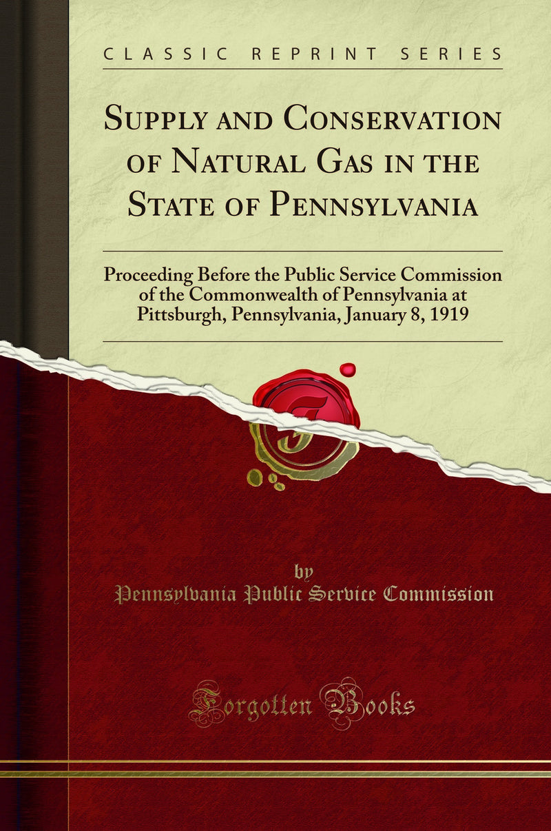 Supply and Conservation of Natural Gas in the State of Pennsylvania: Proceeding Before the Public Service Commission of the Commonwealth of Pennsylvania at Pittsburgh, Pennsylvania, January 8, 1919 (Classic Reprint)