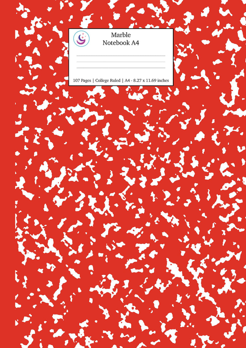 Marble Notebook A4: Red Marble College Ruled Journal