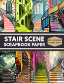 Stair Scene Scrapbook Paper - Decorative Sheets Double Sided Craft Paper For Scrapbooking, Artist Trading Cards, Mixed Media, Junk Journals, Collage Art, Card Making, Origami and More