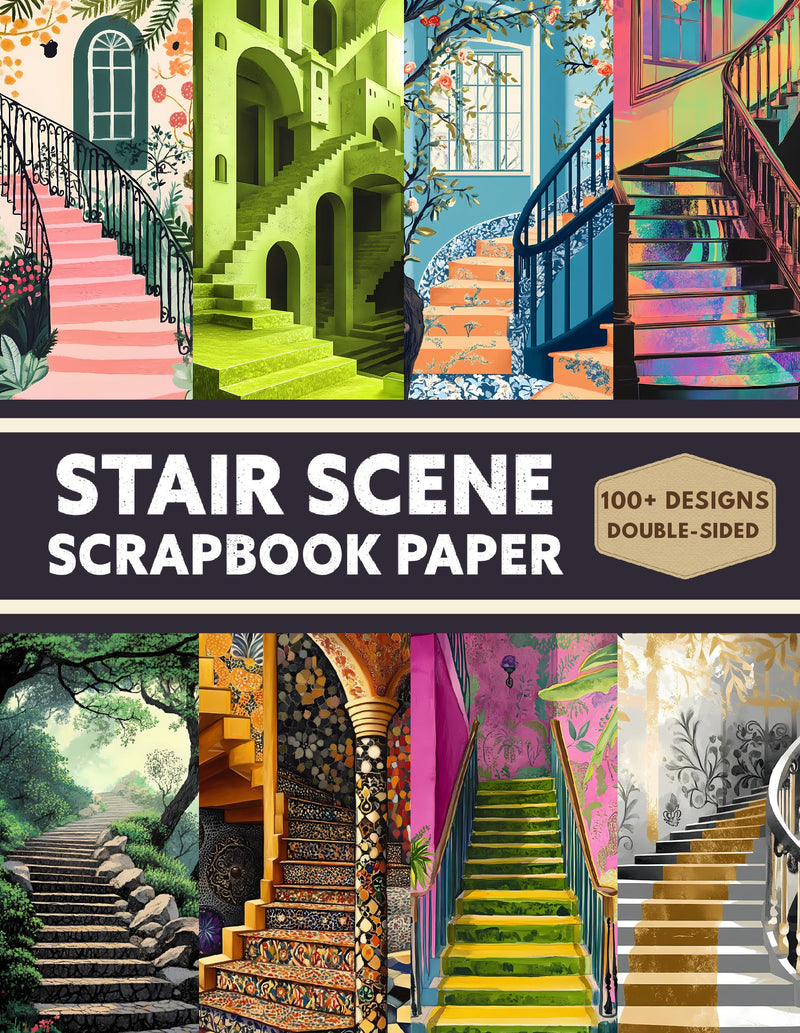 Stair Scene Scrapbook Paper - Decorative Sheets Double Sided Craft Paper For Scrapbooking, Artist Trading Cards, Mixed Media, Junk Journals, Collage Art, Card Making, Origami and More