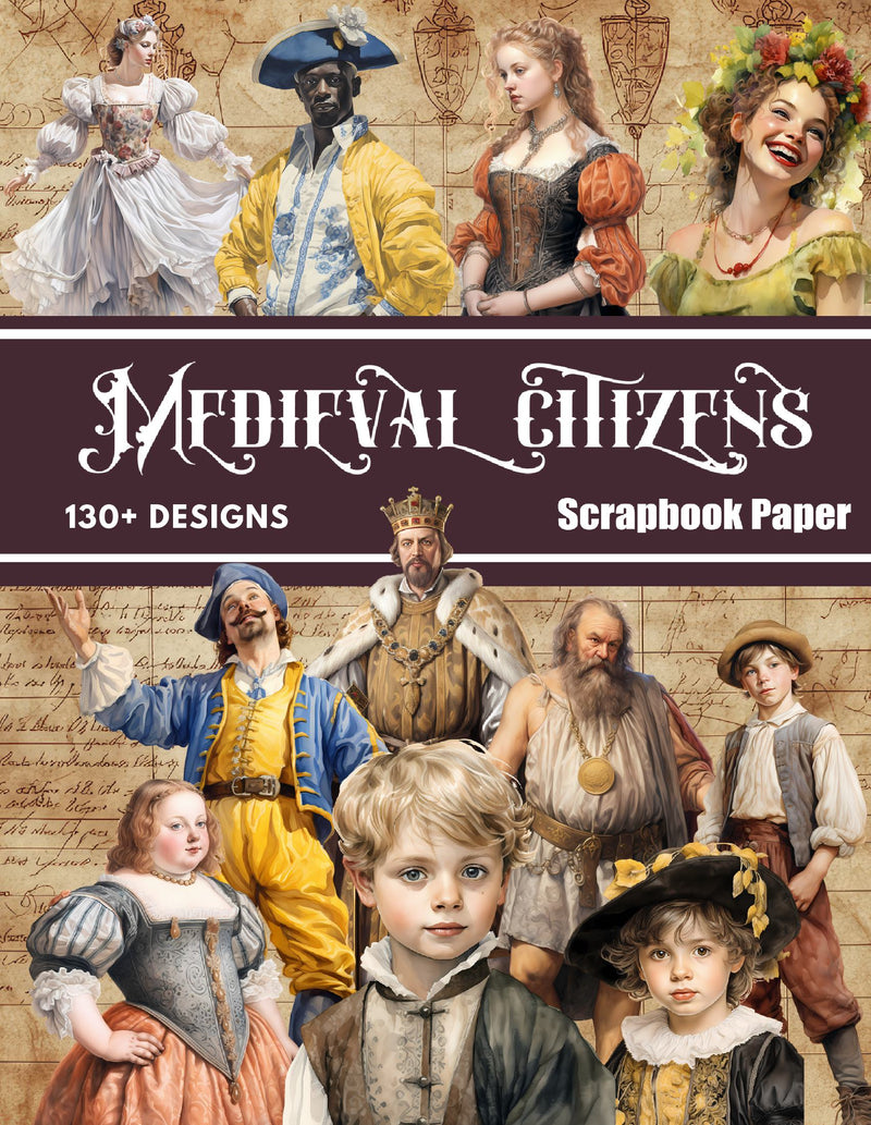 Medieval Citizens Scrapbook Paper - Decorative Sheets Double Sided Craft Paper For Scrapbooking, Artist Trading Cards, Mixed Media, Junk Journals, Collage Art, Card Making, Origami and More
