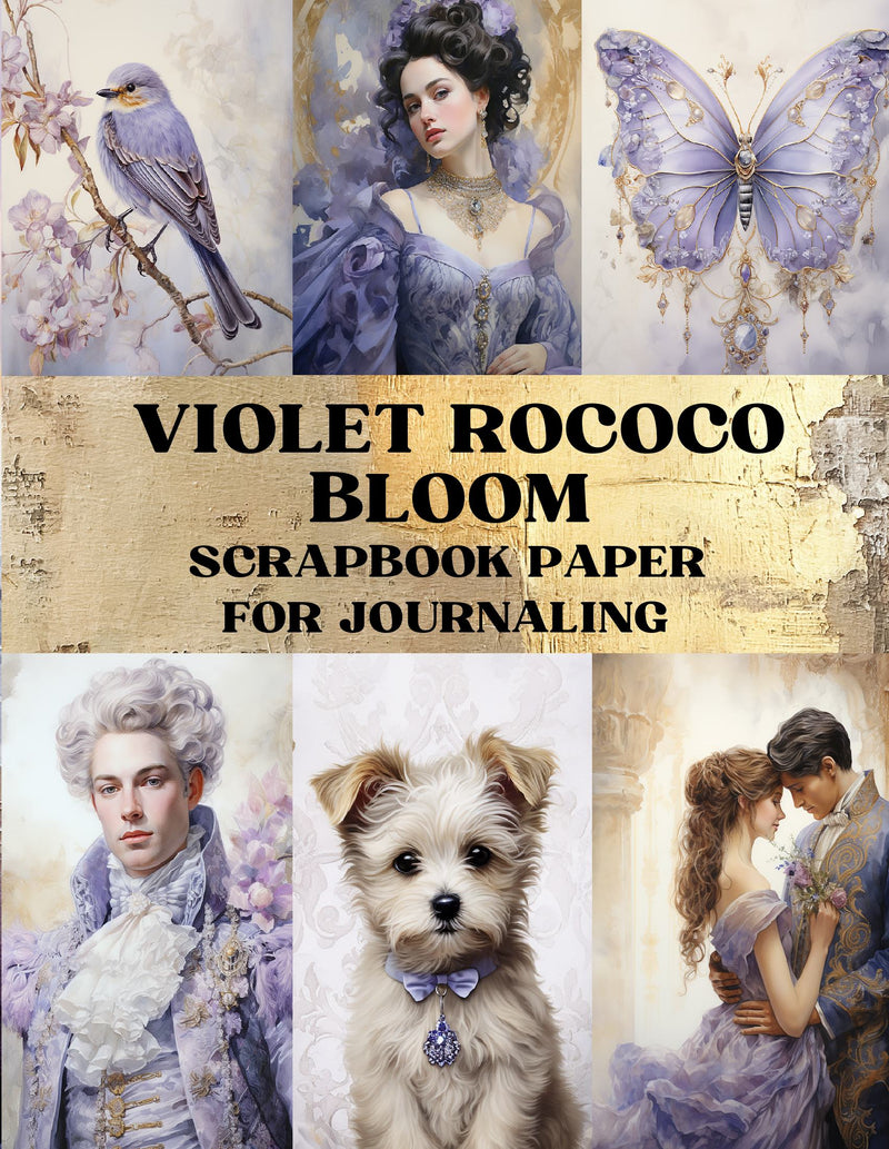 Violet Rococo Bloom Scrapbook Paper - Decorative Sheets Double Sided Craft Paper For Scrapbooking, Artist Trading Cards, Mixed Media, Junk Journals, Collage Art, Card Making, Origami and More
