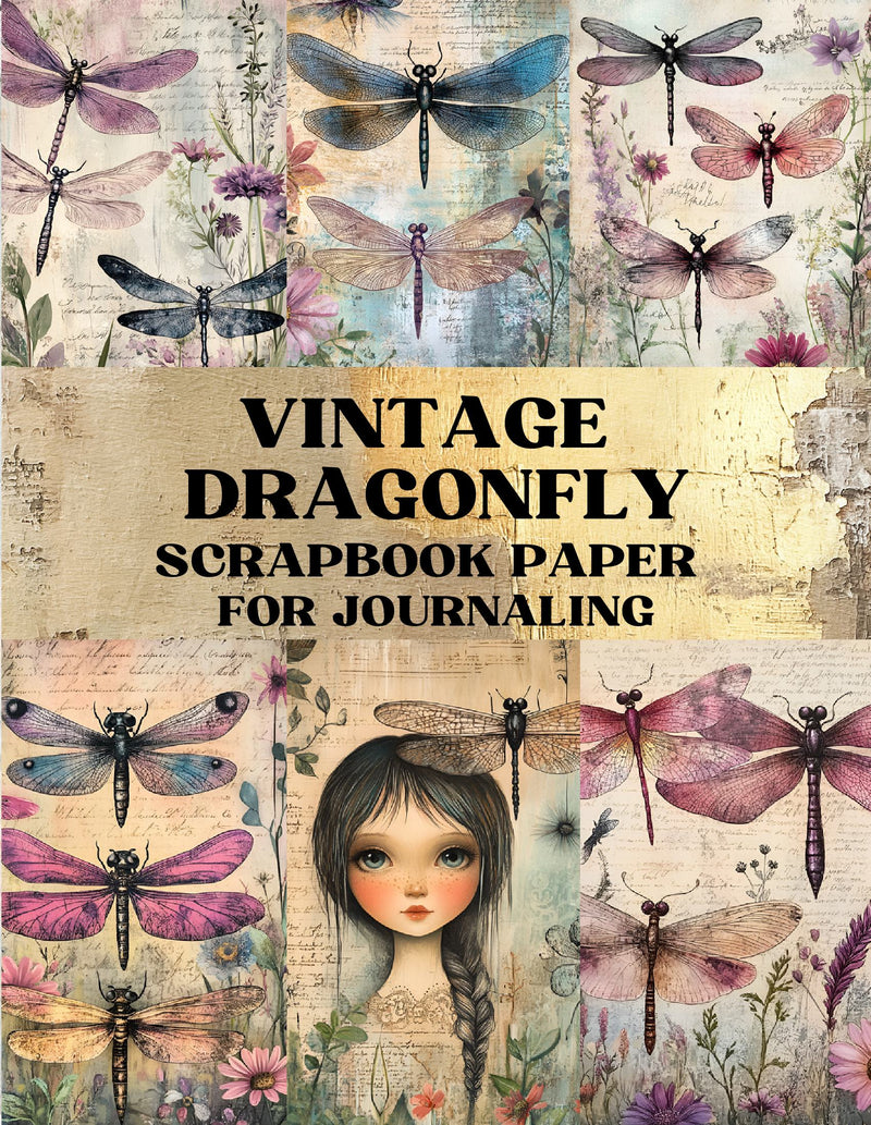 Vintage Dragonfly Scrapbook Paper - Decorative Sheets Double Sided Craft Paper For Scrapbooking, Artist Trading Cards, Mixed Media, Junk Journals, Collage Art, Card Making, Origami and More