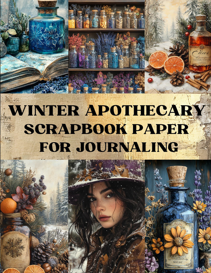 Winter Apothecary Scrapbook Paper - Decorative Sheets Double Sided Craft Paper For Scrapbooking, Artist Trading Cards, Mixed Media, Junk Journals, Collage Art, Card Making, Origami and More