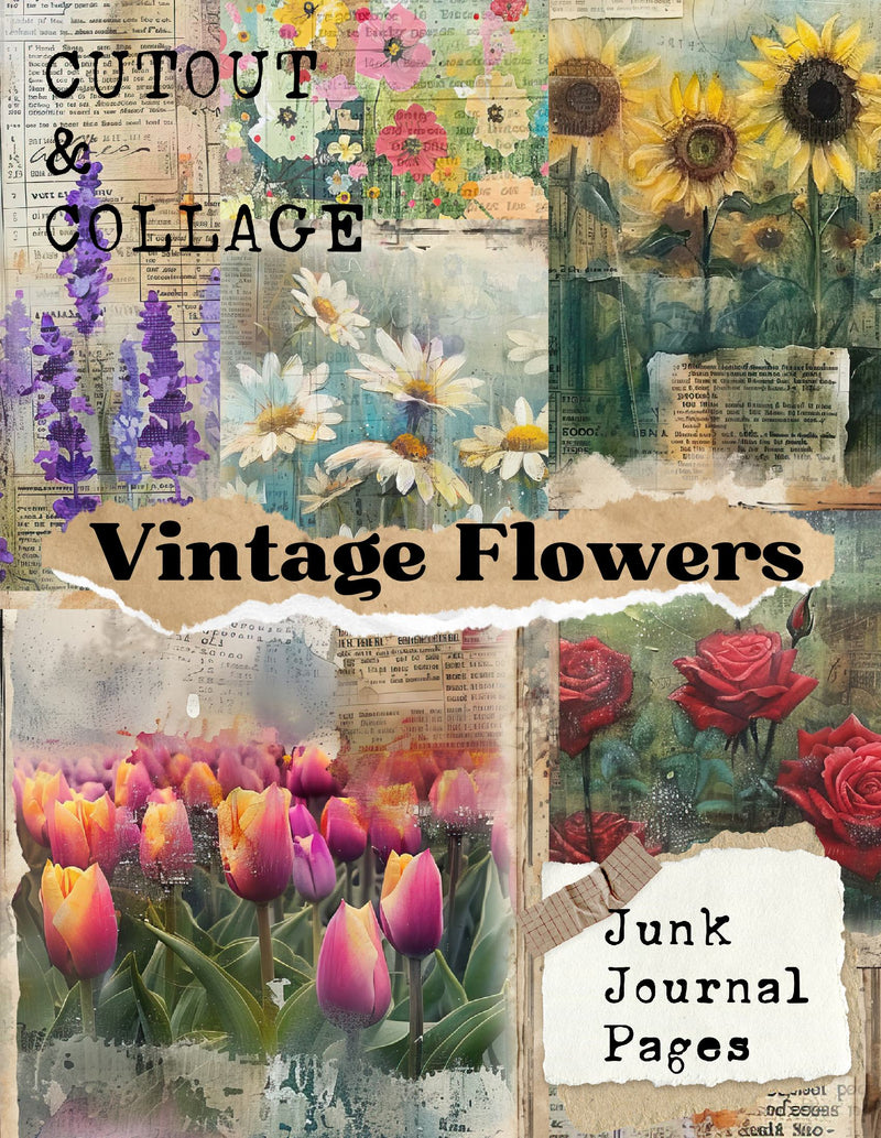 Cutout and Collage Vintage Flowers Scrapbook Paper - Decorative Sheets Double Sided Craft Paper For Scrapbooking, Artist Trading Cards, Mixed Media, Junk Journals, Collage Art, Card Making, Origami and More