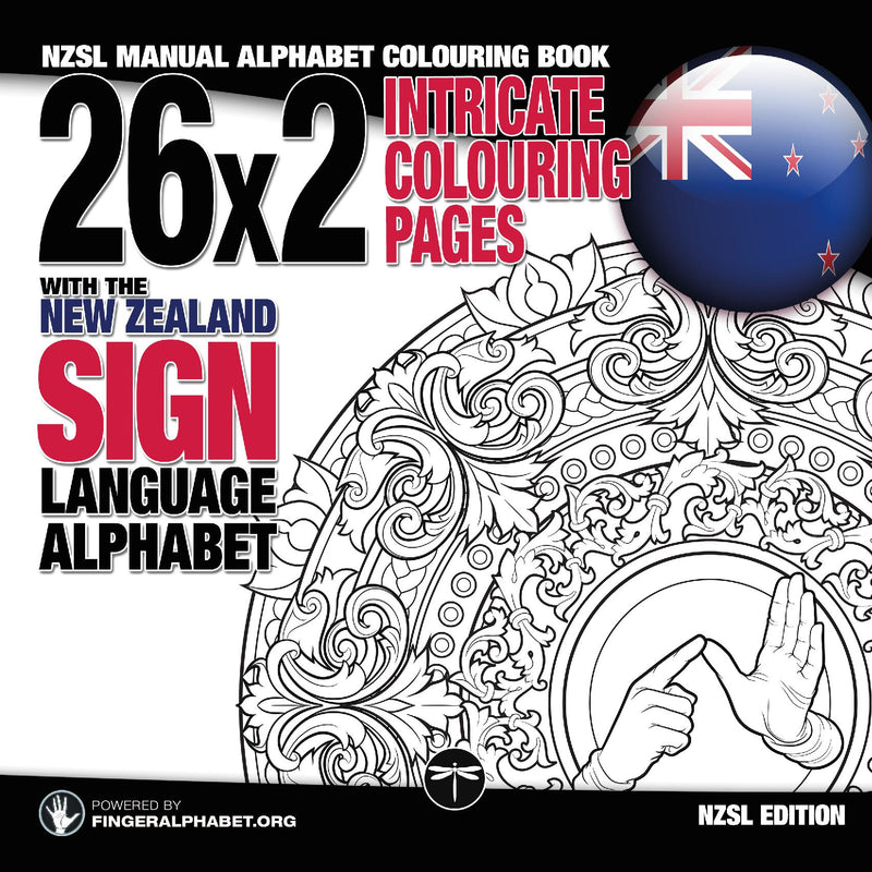 26x2 Intricate Colouring Pages with the New Zealand Sign Language Alphabet