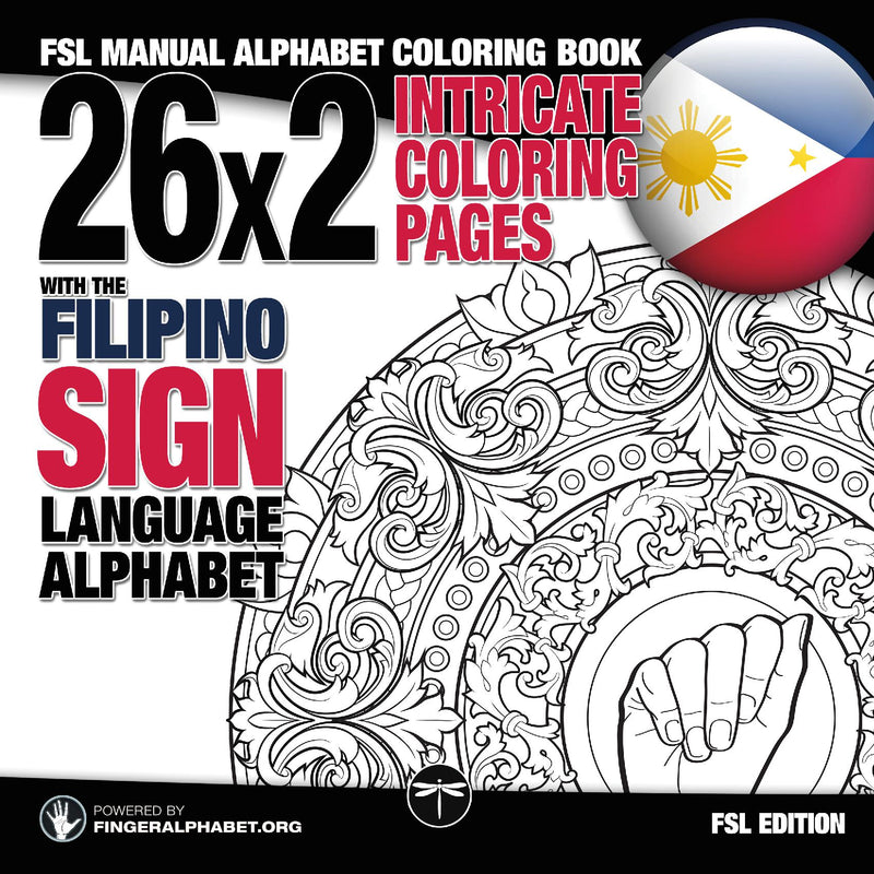 26x2 Intricate Coloring Pages with the Filipino Sign Language Alphabet