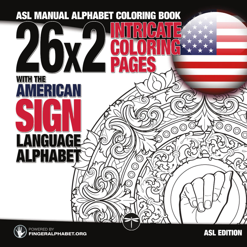 26x2 Intricate Coloring Pages with the American Sign Language Alphabet