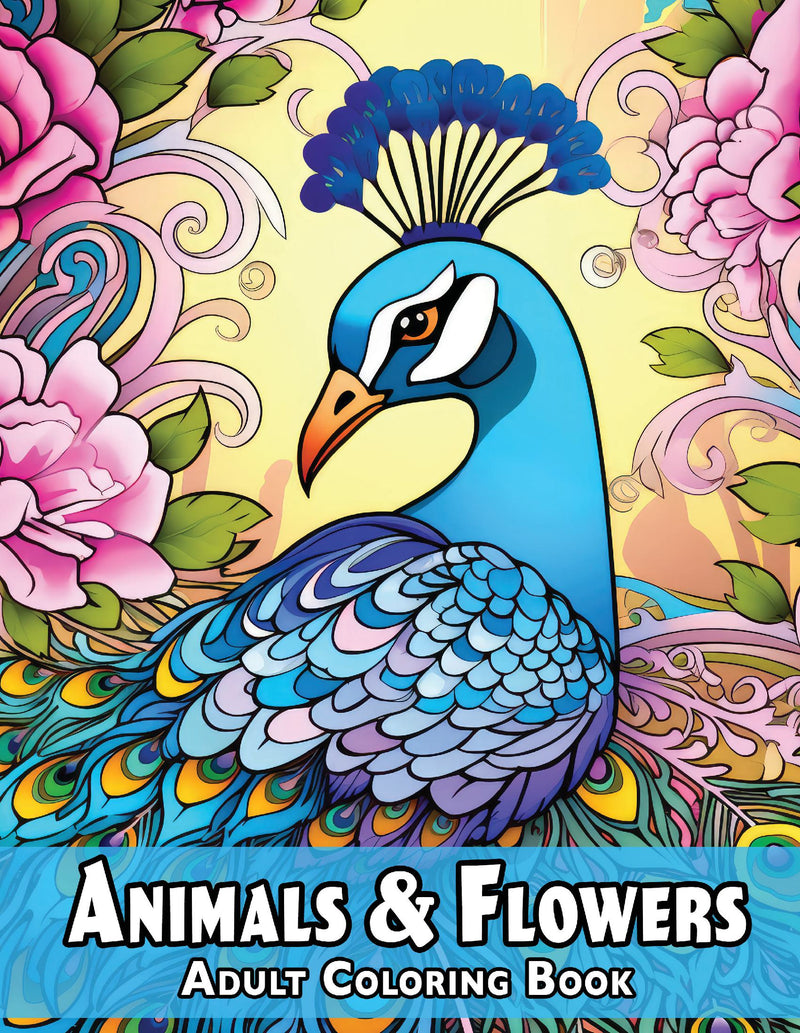 Animals & Flowers Adult Coloring Book