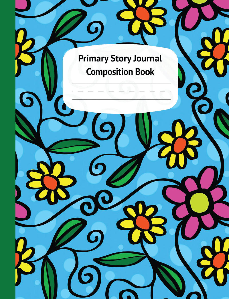 Flowers & Polka Dots Primary Story Journal Composition Book - Grade Level K-2 Draw and Write, Dotted Midline Creative Picture Notebook for Early Childhood to Kindergarten
