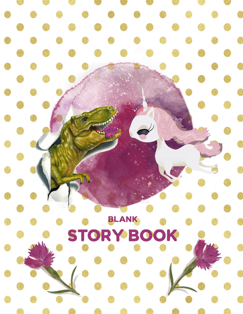 Unicorn & Dinosaur Story Paper Primary Write and Draw Notebook (8.5x11 Perfect Bound)