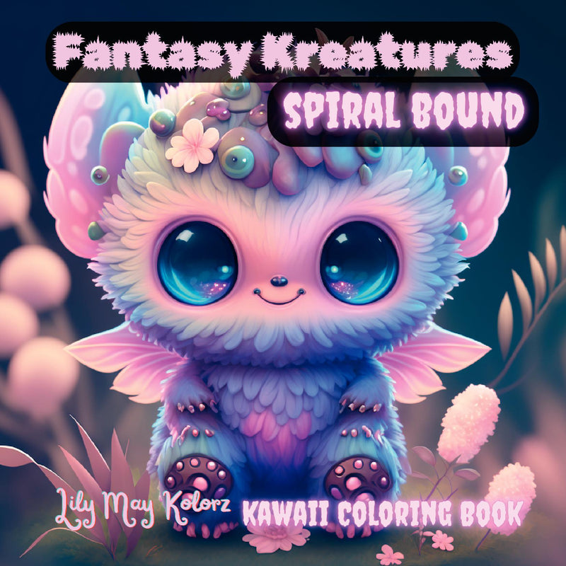 Fantasy Kreatures: A Spiral Coloring Book for Adults and Teens Kawaii Coloring Pages with Cute Dragons, Unicorns and Mythicals Animals
