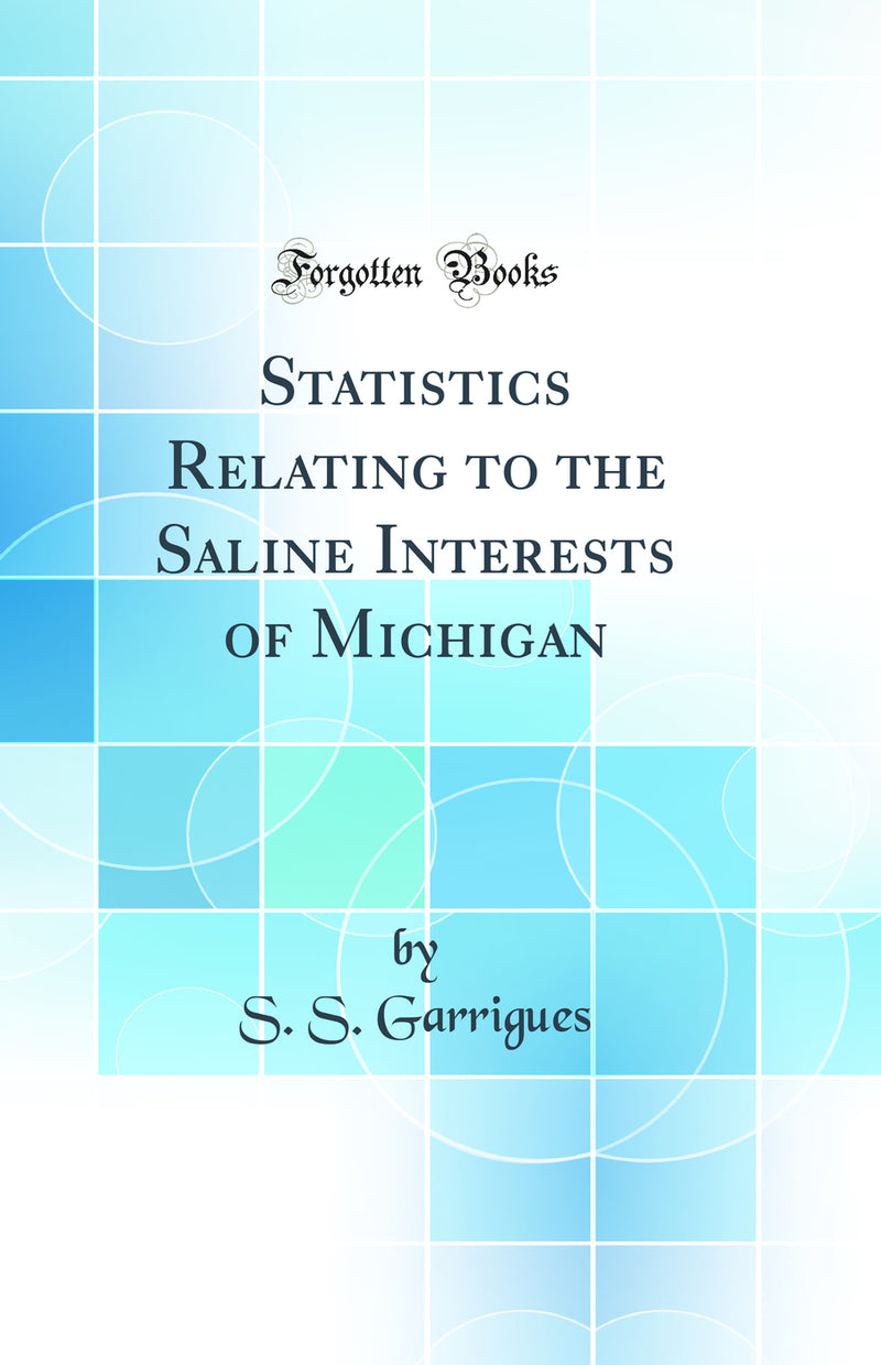 Statistics Relating to the Saline Interests of Michigan (Classic Reprint)